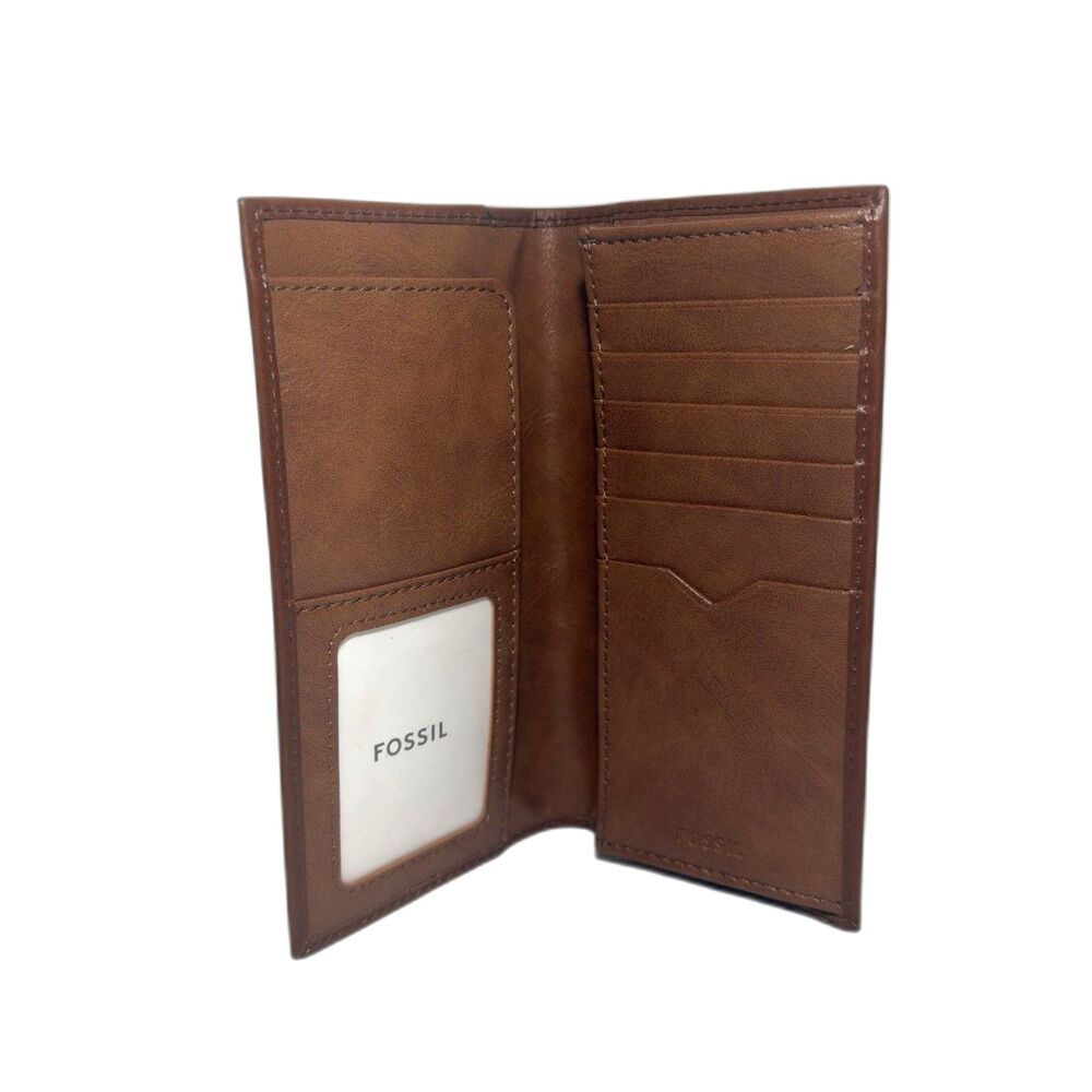 Fossil Mykel Executive Brown Genuine Leather Wallet Card Holder ID Window NWOT